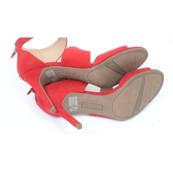 Christian Siriano Women's 9 Open Toe Heels Sandals Red Suede Coquette Stiletto - Picture 6 of 8